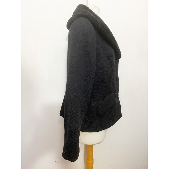 RUBY RD. Retro style faux fur collar textured fabric 3 button blazer jacket 16 - Picture 6 of 9